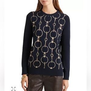 Lauren Ralph Lauren Navy Sweater with Cream Chain Print